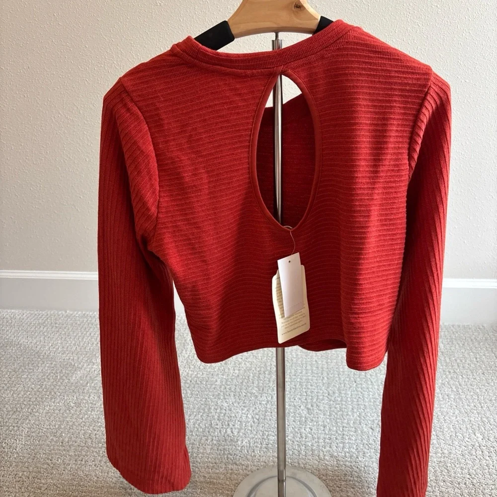 NWT Band of the Free Alize Rust Crop Top Boho Bell Sleeve Ribbed M